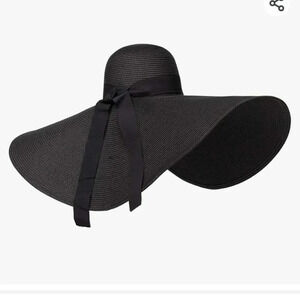 BLACK OVERSIZED STRAW FEDORA SUN HAT